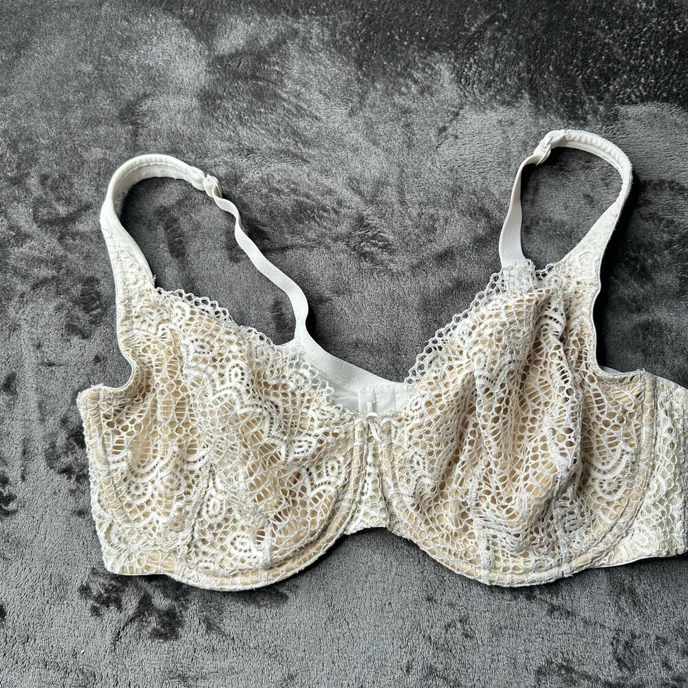 Cacique Unlined Full coverage Modern Linera Lace Bra 42DD Nude Lane Bryant